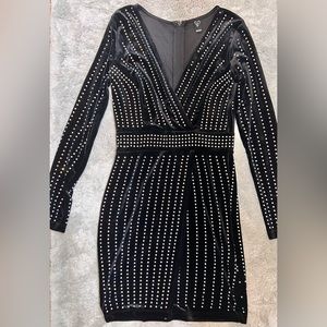 Sparkly homecoming dress side slit with sleeves, knee length